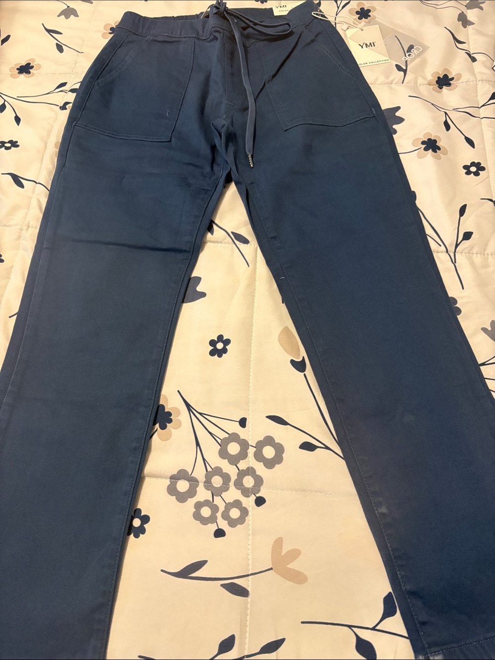 YMI Navy Blue Ankle Cropped Drawstring Pants